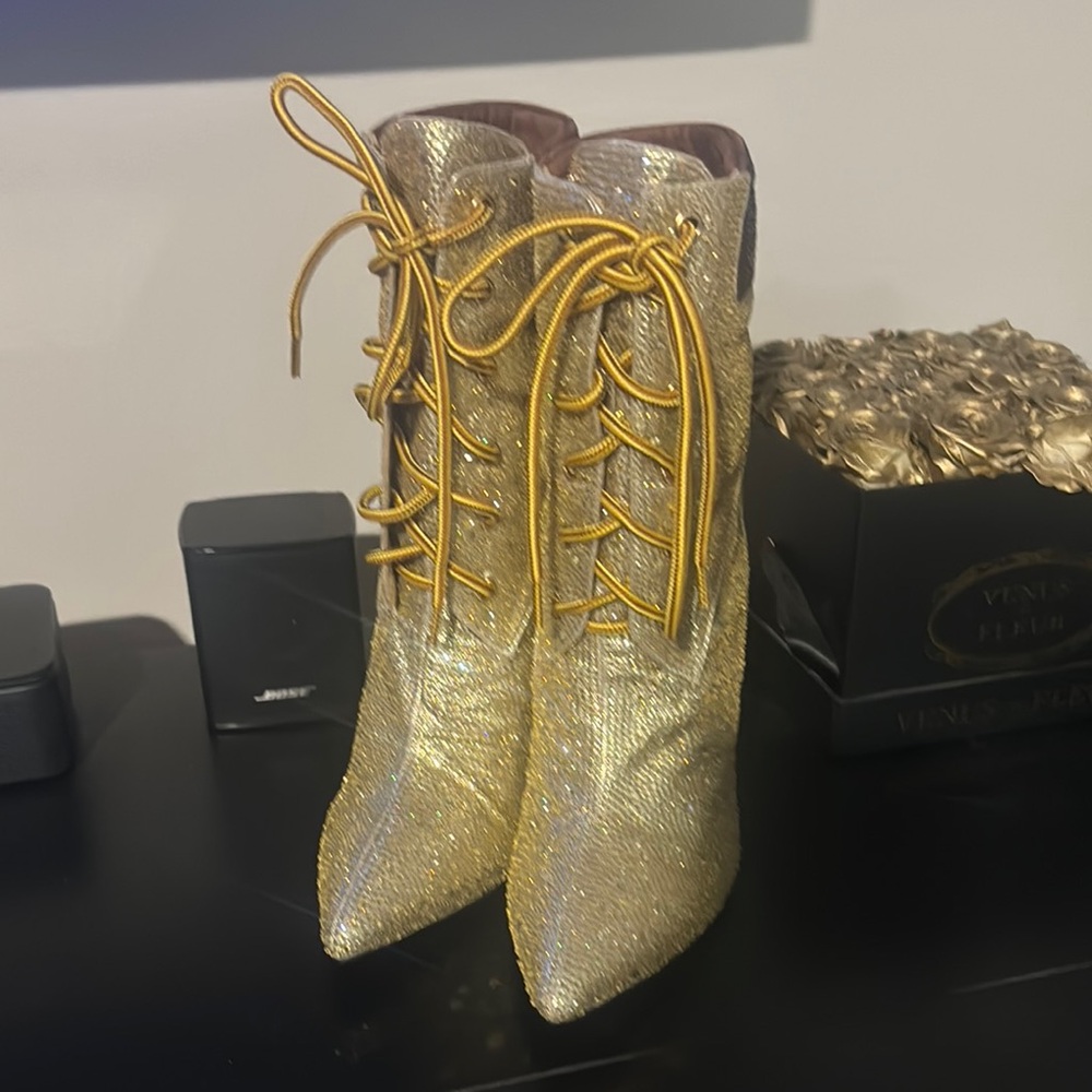 Gold Lace-Up Women's Boots